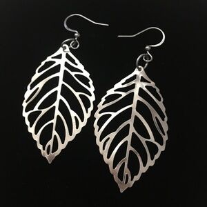 LEAF Earrings Silver Laser Cut Lightweight Silver Tone Drop
